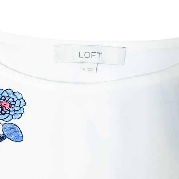 LOFT White & Blue Boho Embroidered Flutter Sleeve Blouse - XL - Picture 4 of 5